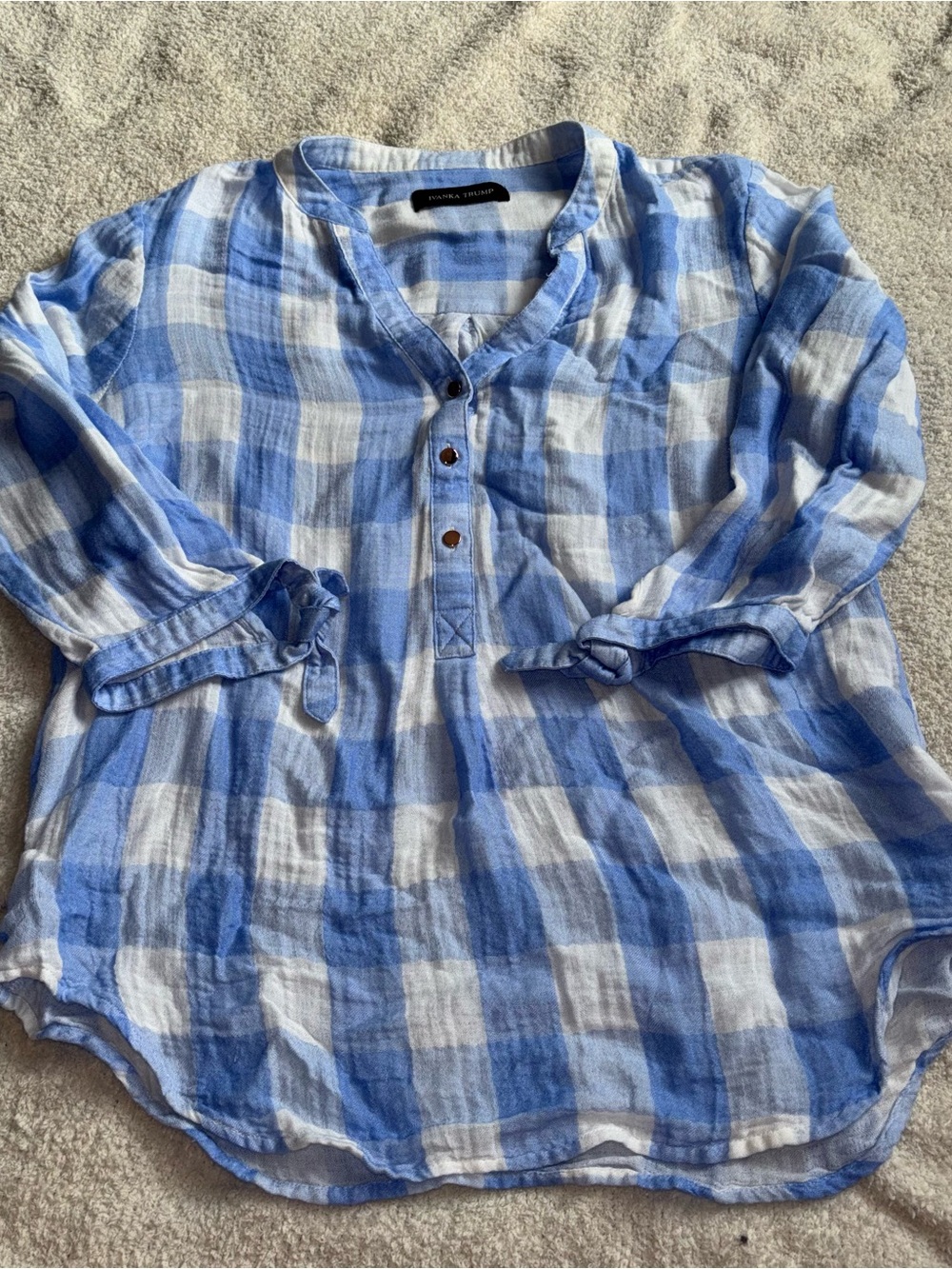 Ivanka Trump Blue and White Checked Casual Button Shirt